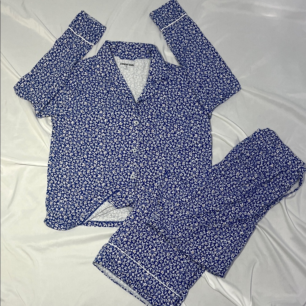 Lands' End Navy Floral Pajama Set